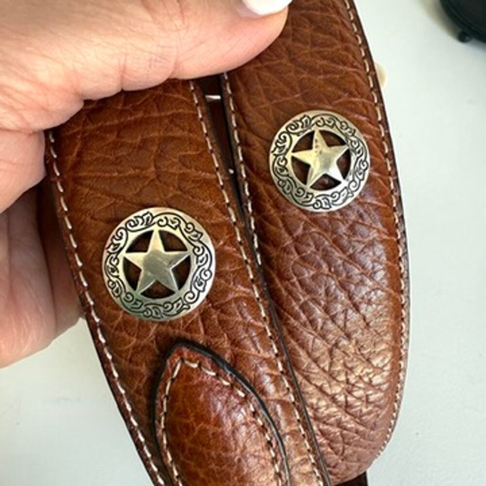 Western Tooled Silver Buckle‎ Belt American Bison Leather Brown Size 48 Cowboy - Picture 9 of 9